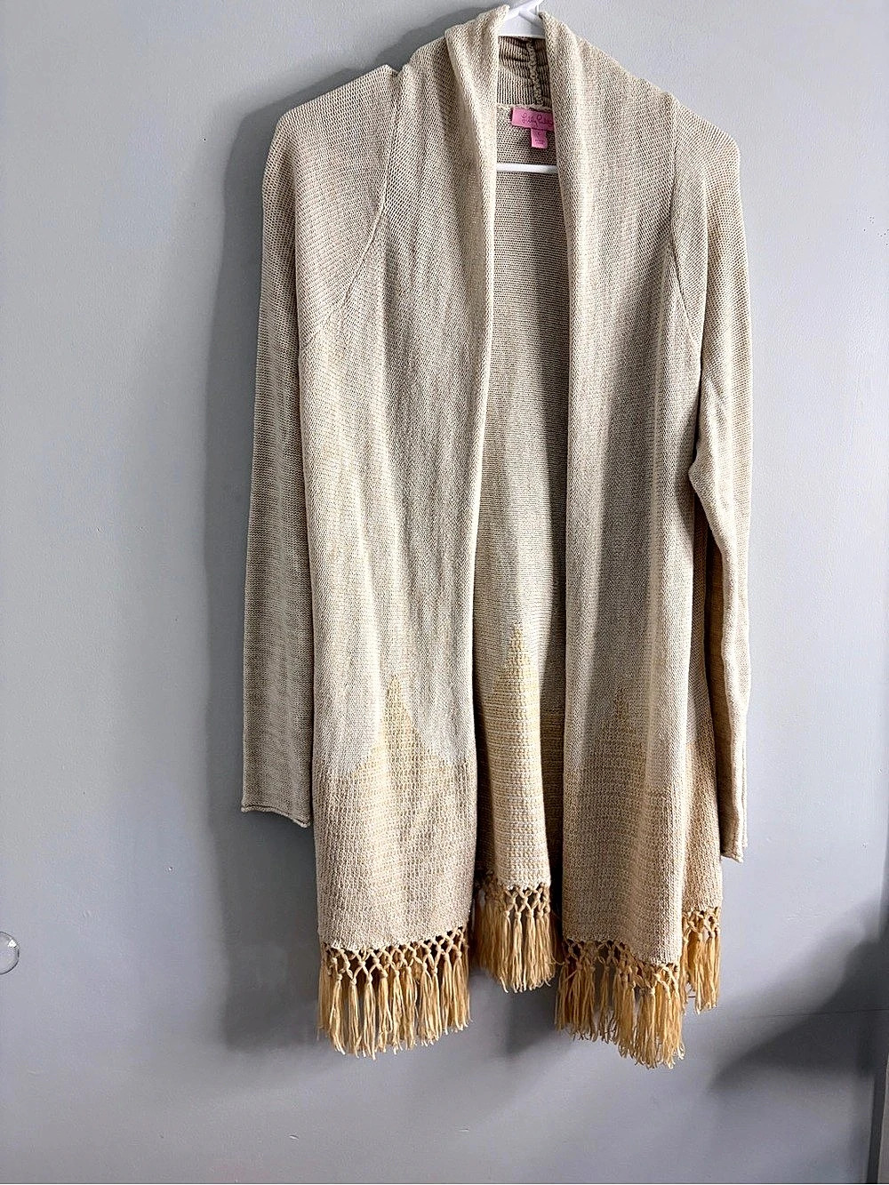 Lilly Pulitzer Tatum Cardigan Fringe Knit Cream & Gold Large